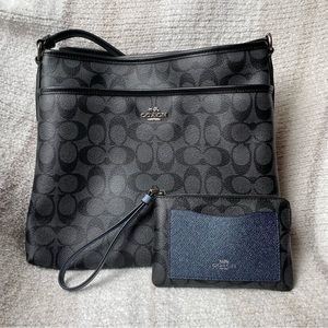 Black & Gray Coach Signature Logo Crossbody with Wristlet
